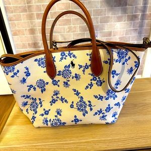 POLO RALPH LAUREN Bellport Handbag cotton blue floral canvas beige